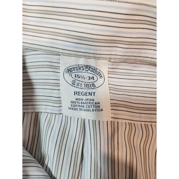 Brooks Brothers Shirt Mens 15.5 34 Medium Blue Gray Striped Regent Dress Preppy - Picture 9 of 9